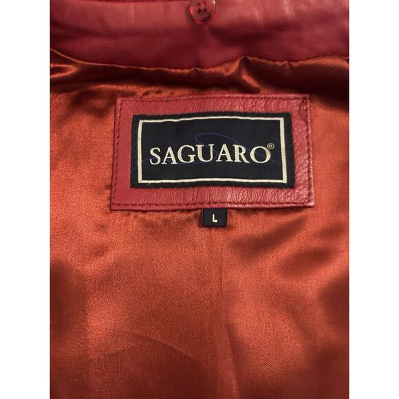 Women's Vintage Y2k Saguaro Red Leather Zip Up Lined Biker Vest Jacket Sz Large - Picture 8 of 14